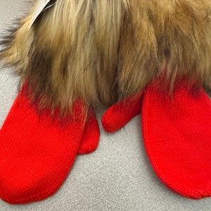 Kate Spade Woodland Red Wool Mittens with Faux Fur-NWT